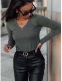 Fitted blouse with a V-neck, khaki 8068 - Online store - Boutique